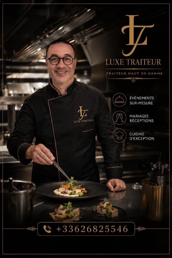 Cuisine d'exception — Luxe-Traiteur Chef Luxe-Traiteur en cuisine — dressage de plats et cuisine d'exception pour mariages et réceptions à Paris